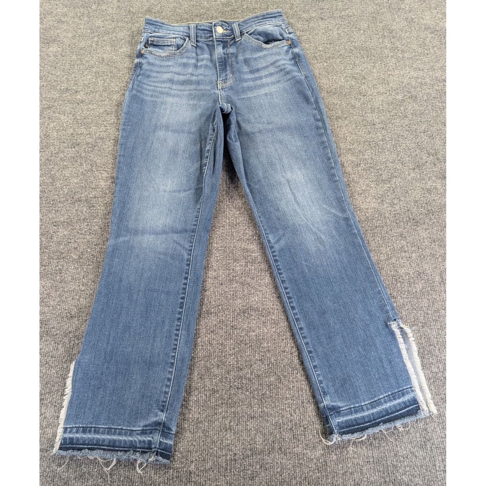 Judy Blue Straight Fit Frayed Side Slit Hem Jeans Blue JB82453MD 5/27